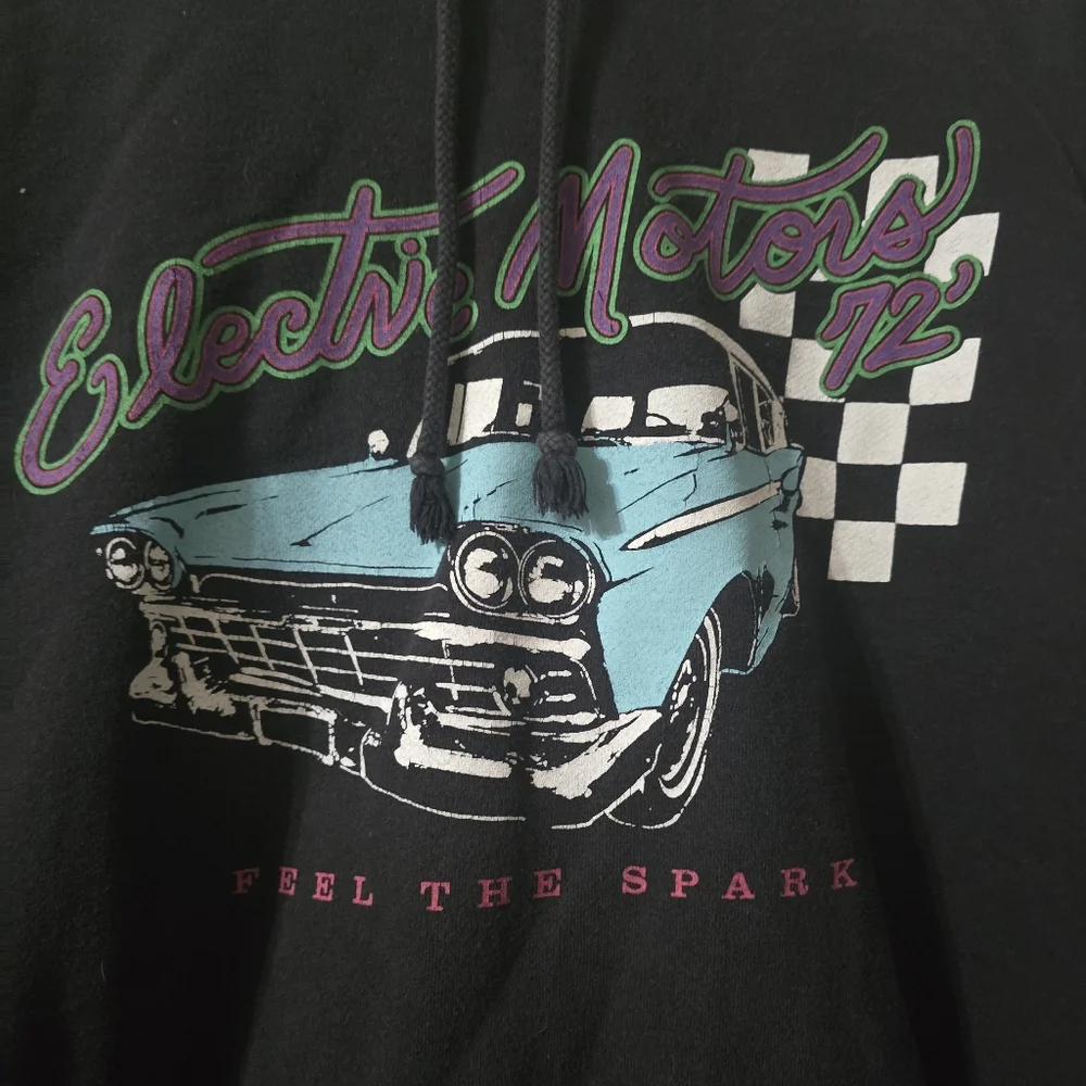 Brandy Melville Oversized Electric Motors 72 Heavyweight Hoodie, Faded Gray, EUC - Picture 6 of 10